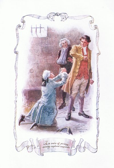 In a Voice of Piercing Misery Implored Compassion, from The Vicar of Wakefield Published by J M Dent & Son Ltd, 1920s by Charles Edmund Brock